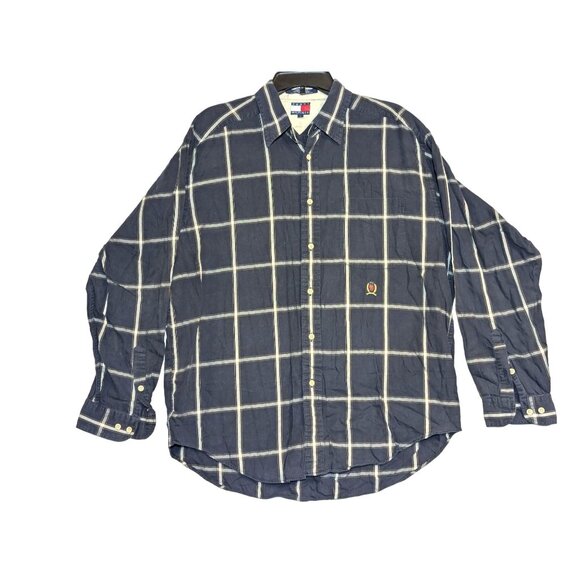 Tommy Hilfiger Mens Large Plaid Long Sleeve Button-Down Shirt - Picture 1 of 4